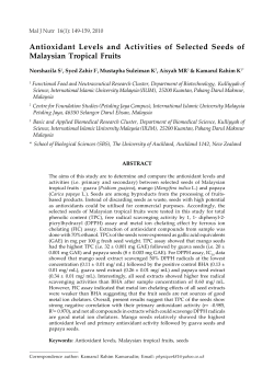 Antioxidant Levels and Activities of Selected Seeds of Malaysian