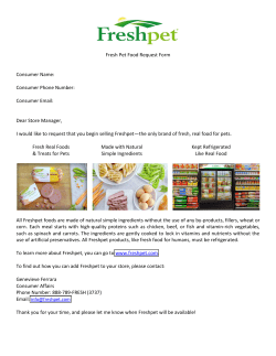 Fresh Pet Food Request Form Consumer Name: Consumer Phone
