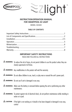 INSTRUCTION/OPERATION MANUAL FOR SMARTPOOL EZ LIGHT