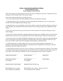 Science Acceleration through Honors Biology Acknowledgement