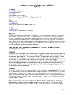 Introduction to Cognitive Psychology / AS.200.110 Syllabus