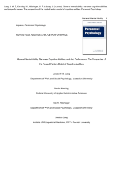 ABILITIES AND JOB PERFORMANCE General Mental Ability