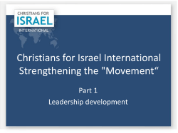 Christians for Israel International Stengthening the &bdquo;Movement&ldquo;