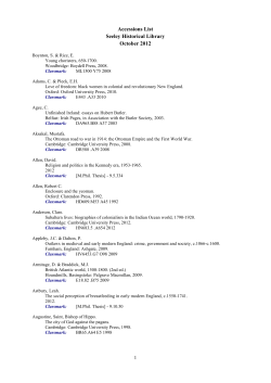 Accessions List Seeley Historical Library October 2012 Boynton, S