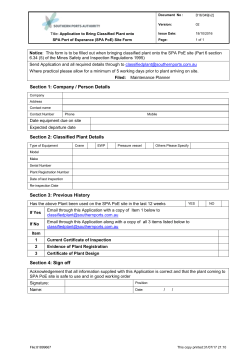 Application to Bring Classified Plant onto SPA
