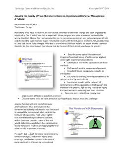 Assuring the Quality of Your ABA Interventions via Organizational