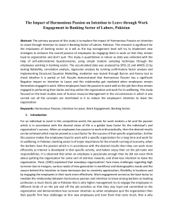 Harmonious Passion, Intention to Leave, Work Engagement