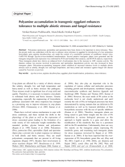 Polyamine accumulation in transgenic eggplant enhances tolerance