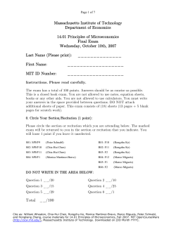 Massachusetts Institute of Technology Department of Economics
