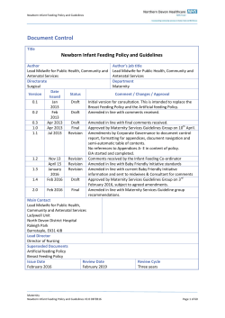 Newborn Infant Feeding Policy and Guidelines