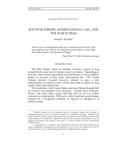JUST WAR THEORY, INTERNATIONAL LAW, AND THE WAR IN IRAQ