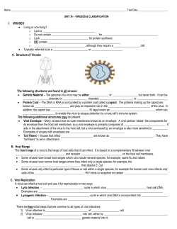 Unit XI student notes 2017 - viruses and classification