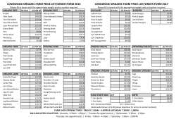 LONGWOOD ORGANIC FARM PRICE LIST/ORDER FORM 2016