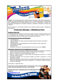 Production Manager &ndash; Middelburg Plant