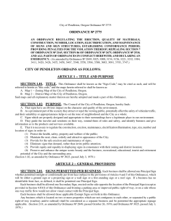 ORDINANCE m 2775 CITY OF PENDLETON ORDAINS AS FOLLOWS