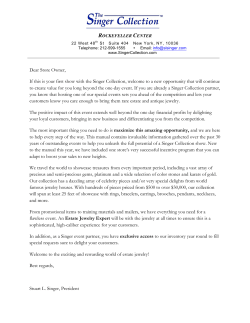 Dear Store Owner, If this is your first show with the Singer Collection