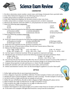 Science Exam Review CHEMISTRY Be able to determine atomic