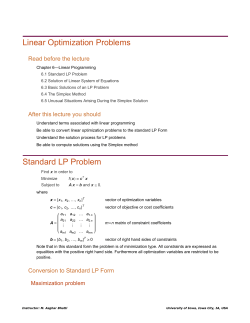 Linear Optimization Problems Standard LP Problem