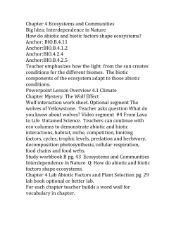 Chapter 4 Ecosystems and Communities Big Idea: Interdependence