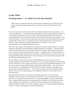 Lynda Birke Naming names &mdash; or, what`s in it for the animals?