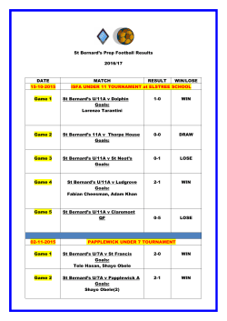 St Bernard`s Prep Football Results 2016/17 DATE MATCH RESULT