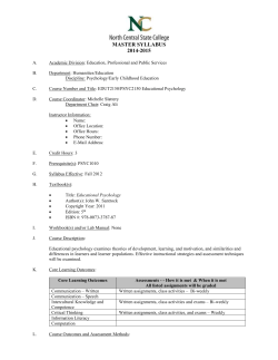 MASTER SYLLABUS 2014-2015 A. Academic Division: Education