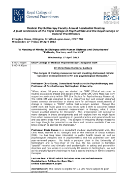 Medical Psychotherapy Faculty Annual Residential Meeting A joint