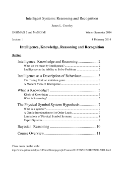 Intelligent Systems: Reasoning and Recognition