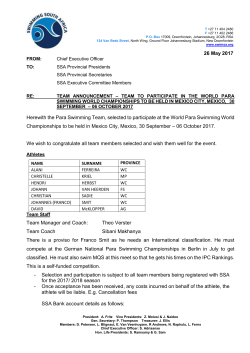 26 May 2017 Herewith the Para Swimming Team