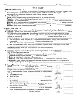 Unit XII Student Notes - Ecology