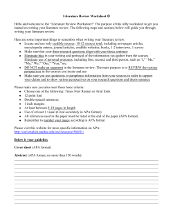 Literature Review Worksheet Hello and welcome to the &ldquo;Literature