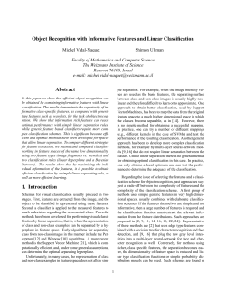 Object Recognition with Informative Features and Linear Classification