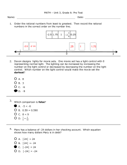 MATH – Unit 3, Grade 6: Pre Test Name: Date: 1. Order the rational