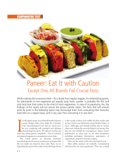 Paneer: Eat It with Caution - Department of Consumer Affairs
