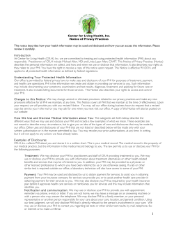 Center for Living Health, Inc. Notice of Privacy Practices This notice