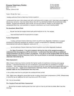 Anesthesia Release Form - Cinema Veterinary Centre