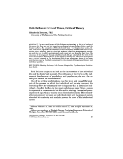Erik Erikson: Critical Times, Critical Theory