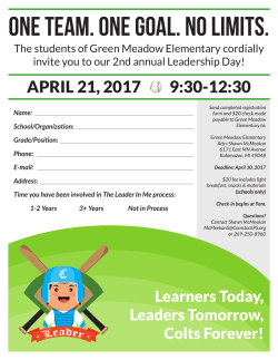 ONE TEAM. ONE GOAL. NO LIMITS. Name: School/Organization