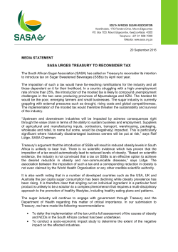 South African Sugar Association Urges Treasury to