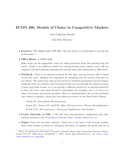 ECON 290, Models of Choice in Competitive Markets