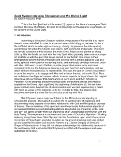 Saint Symeon the New Theologian and the Divine Light