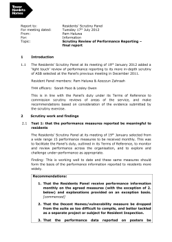 Light touch scrutiny Review of Performance Reporting
