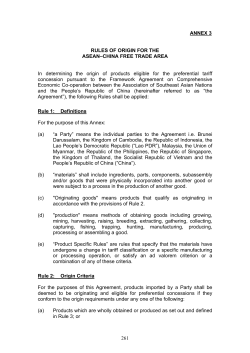 261 ANNEX 3 RULES OF ORIGIN FOR THE ASEAN&ndash;CHINA FREE