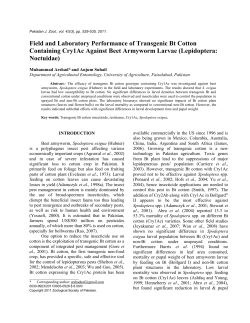 Field and laboratory performance of transgenic Bt cotton containing