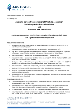 Australis agrees transformational US shale acquisition Includes