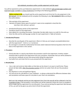 Lab notebook, procedure outline, prelab assignment and lab report
