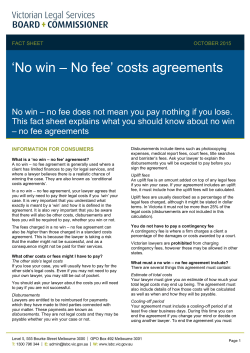 `No win &ndash; No fee` costs agreements - Victorian Legal Services Board