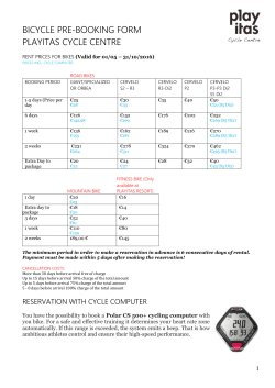 BICYCLE PRE-BOOKING FORM PLAYITAS CYCLE CENTRE RENT