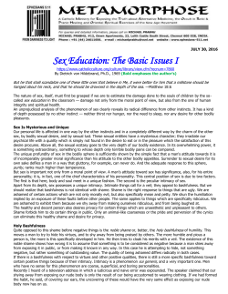 JULY 30, 2016 Sex Education: The Basic Issues I https://www