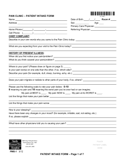 PAIN CLINIC &ndash; PATIENT INTAKE FORM